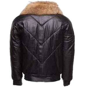 Puffer Leather Jacket With Fur Collar