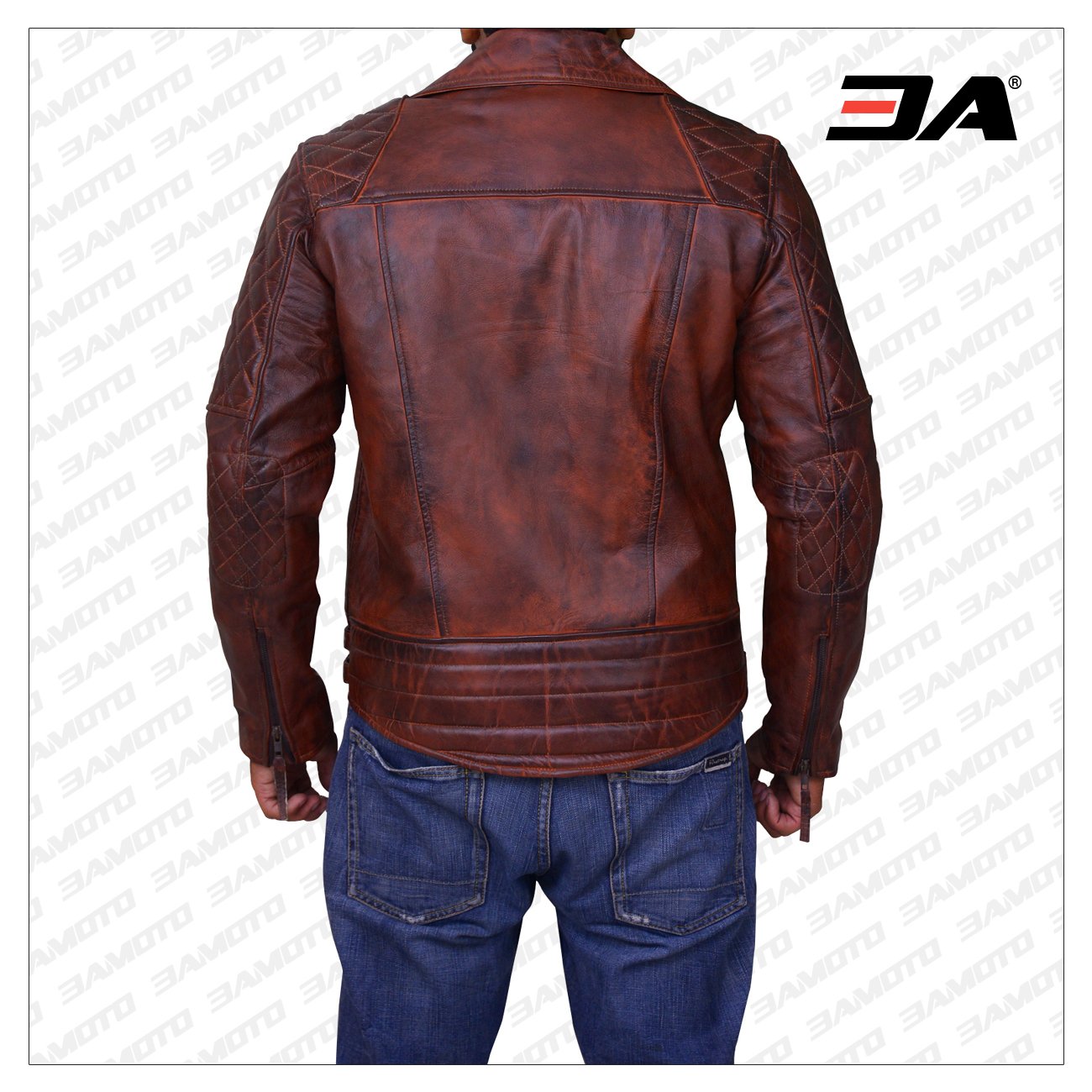 Back view of the Rusty Brown Vintage Leather Jacket, showing the detailed design and high-quality leather material.