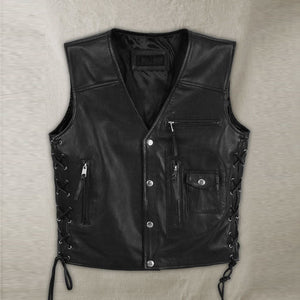 Rock Style Black Leather Vest