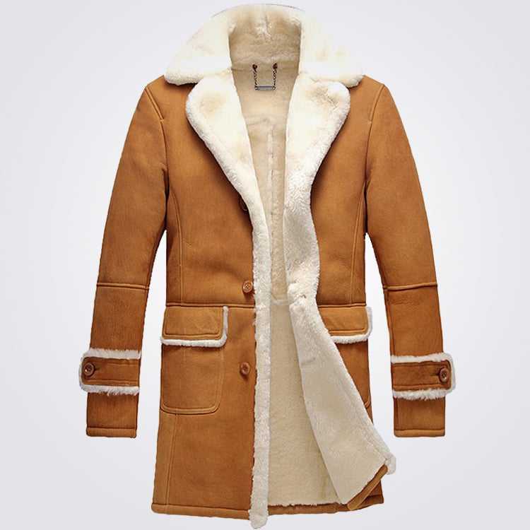 Men's Sheepskin Shearling Trench Coat Sheepskin Coat