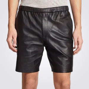 Simple Black Leather Shorts for Men in Classic Fashion