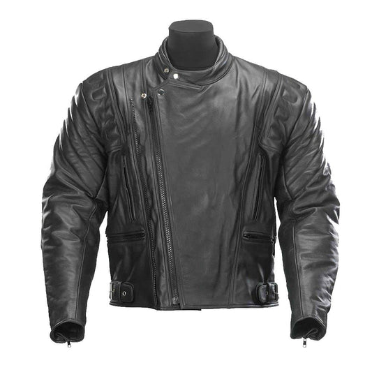 Black Zipped Leather Motorcycle Jacket - 3amoto