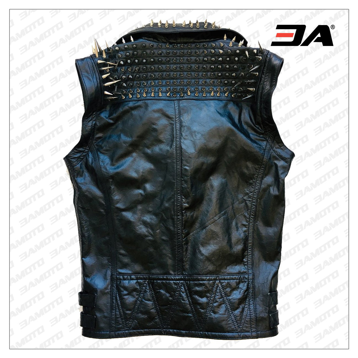 leathersguru Men Black Punk Silver Long Spiked Studded Leather Buttons Up Vest Silver Studs and Spikes Black Leather Studs Spike Large