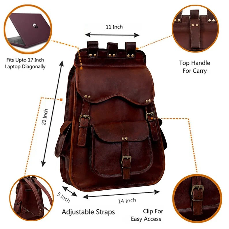 Vintage Brown Leather Backpack