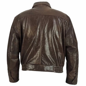 Vintage Style Distressed Brown Genuine Leather Mens Biker Coat