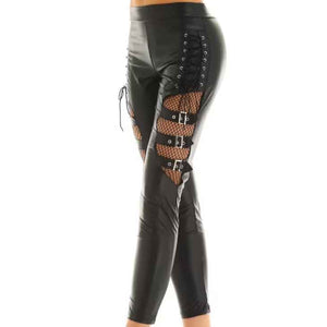 Women Biker Leather Pants With Buckles