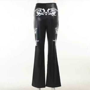 Women Black Leather Streetwear Goth Pants