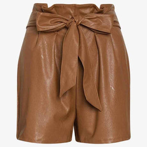 Women High Waist Brown Leather Shorts