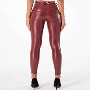 Women Maroon Leather Pants