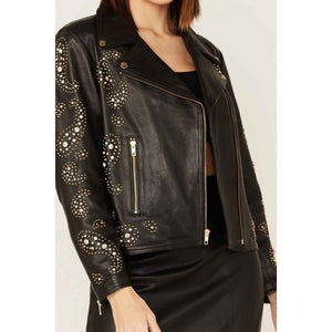 Women Studded Leather Moto Jacket