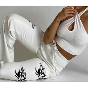 Women White Leather Streetwear Goth Pants