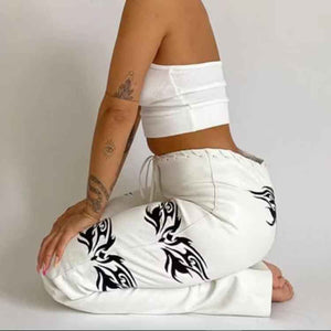 Women White Leather Streetwear Goth Pants