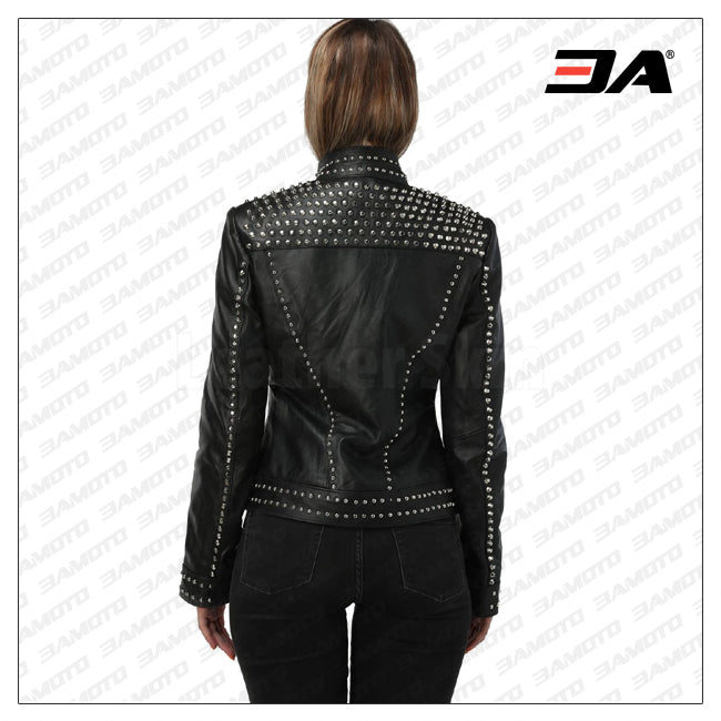 Women Black Spike Leather Jacket