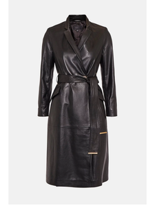 Women’s Black Sheepskin Genuine Leather Trench Coat With Belt