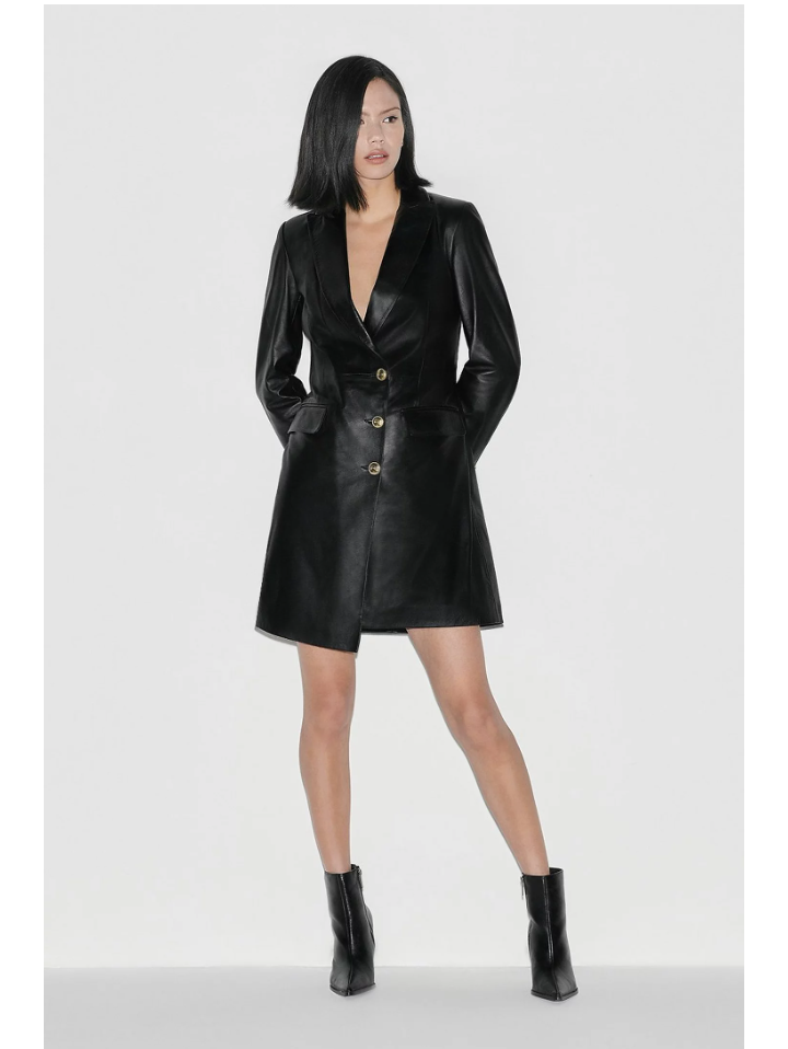 Women's Trendy Black Sheepskin Leather Coat Golden Buttons Women's Trendy Black Sheepskin Leather Coat Golden Buttons