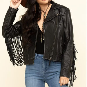 Women's Black Soft Leather Fringe Jacket
