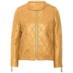 Womens Customized Silver Studded Leather Jacket