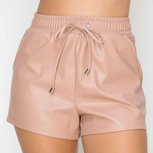 Womens Pink High Waist Leather Short