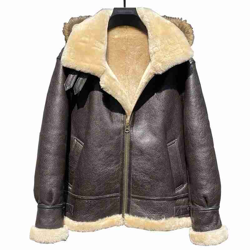 Men B3 RAF Flight Bomber Shearling Sheepskin Aviator Leather Jacket Coat