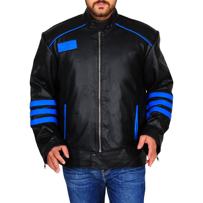 Mens Black & Blue Biker Leather Jacket - Buy Best Mens Biker Jacket