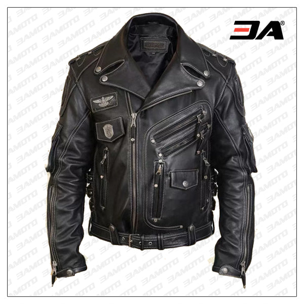Black Harley Davidson Racing Biker Leather Jacket