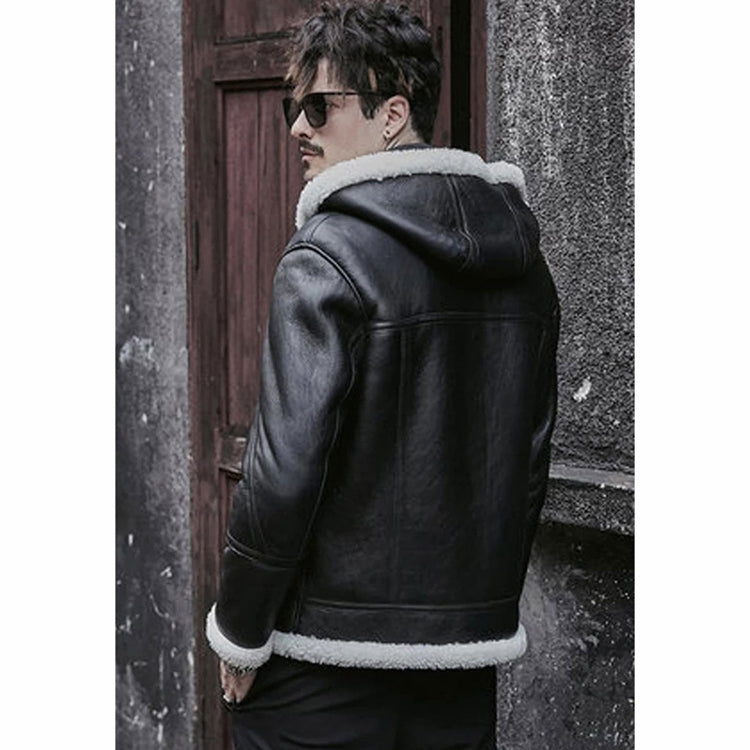 black leather shearling jacket mens