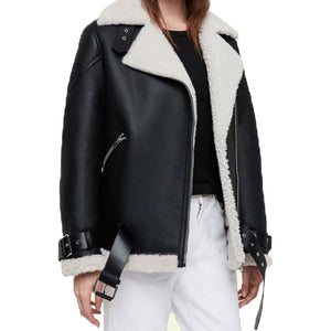 black leather shearling jacket for womens