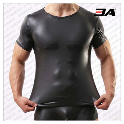 black leather t-shirt for men