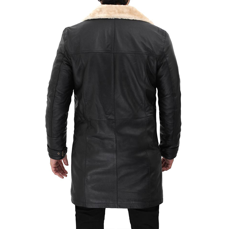 black shearling leather coat