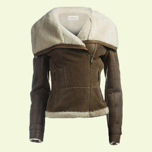 Women's Shearling Olive Green Leather Jacket