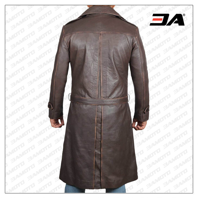 brown trench leather coat