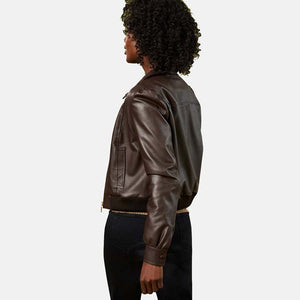 Buy New Women’s Chocolate Brown Leather Bomber Jacket Back
