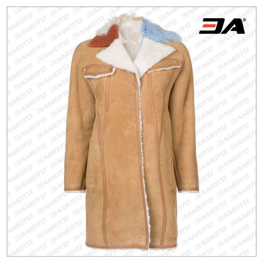 Contrast Collar Shearling Fur Coat
