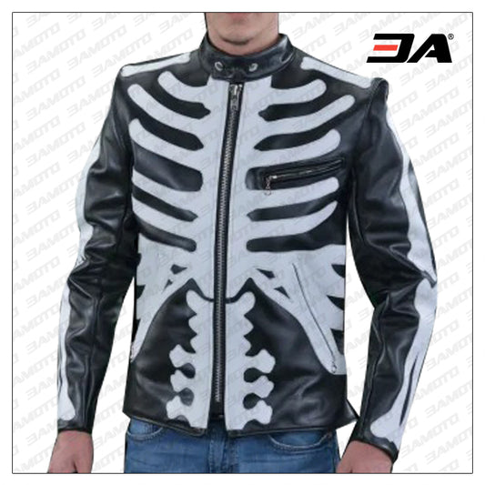 Custom Black And White Skeleton Bones Racing Jacket