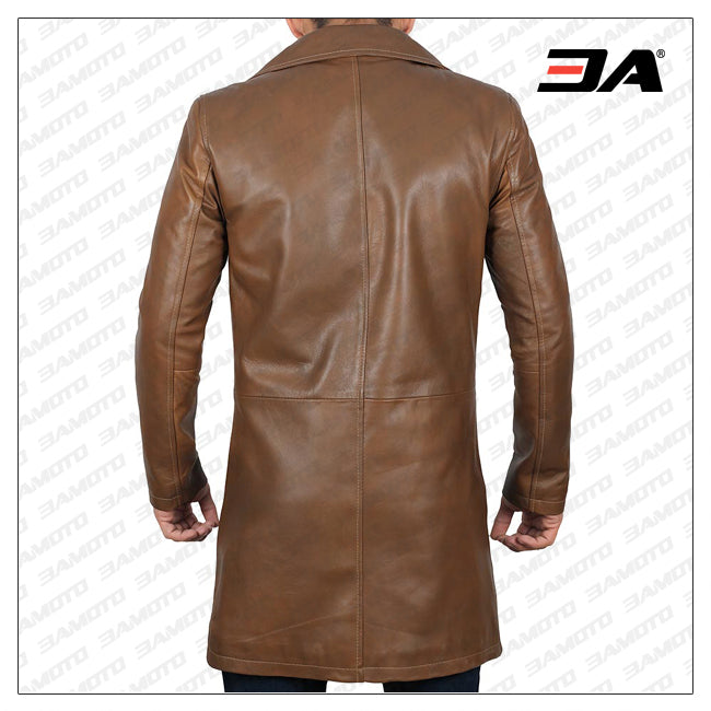 distressed brown leather coat