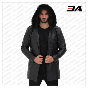 faux fur hooded leather jacket