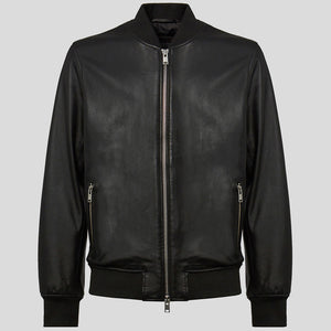 genuine leather bomber jacket black