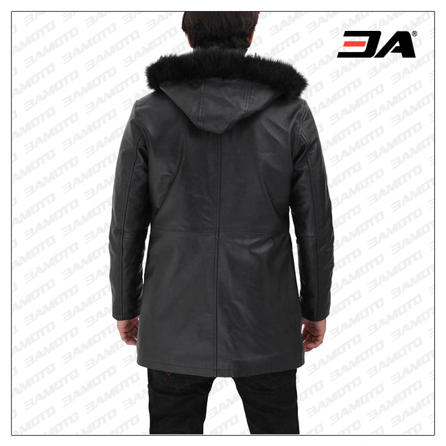 hooded faux fur leather coat