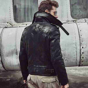 Men's Aviator RAF B3 Flight Bomber Shearling Sheepskin Leather Jacket