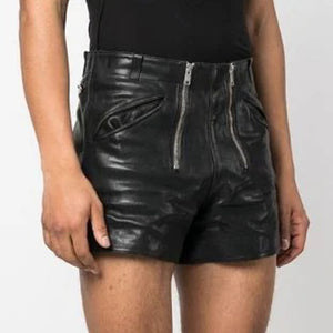 Leather Shorts Men With Double Zipper
