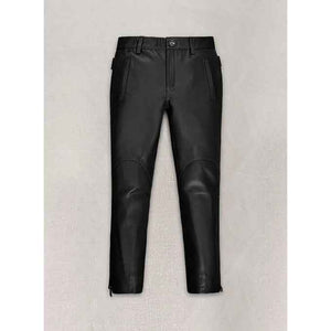 Women Black Leather Capri with Bottom Zipper