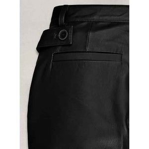 Women Black Leather Capri with Bottom Zipper