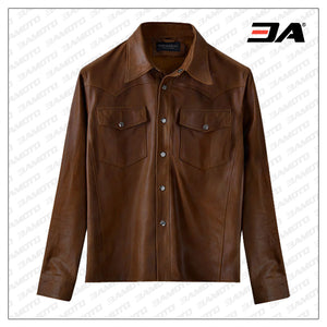 mens leather shirt brown
