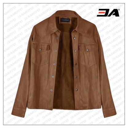 brown leather shirt for men