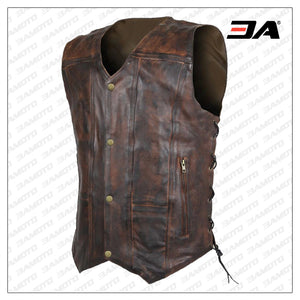 Men Distressted Brown Leather Vest