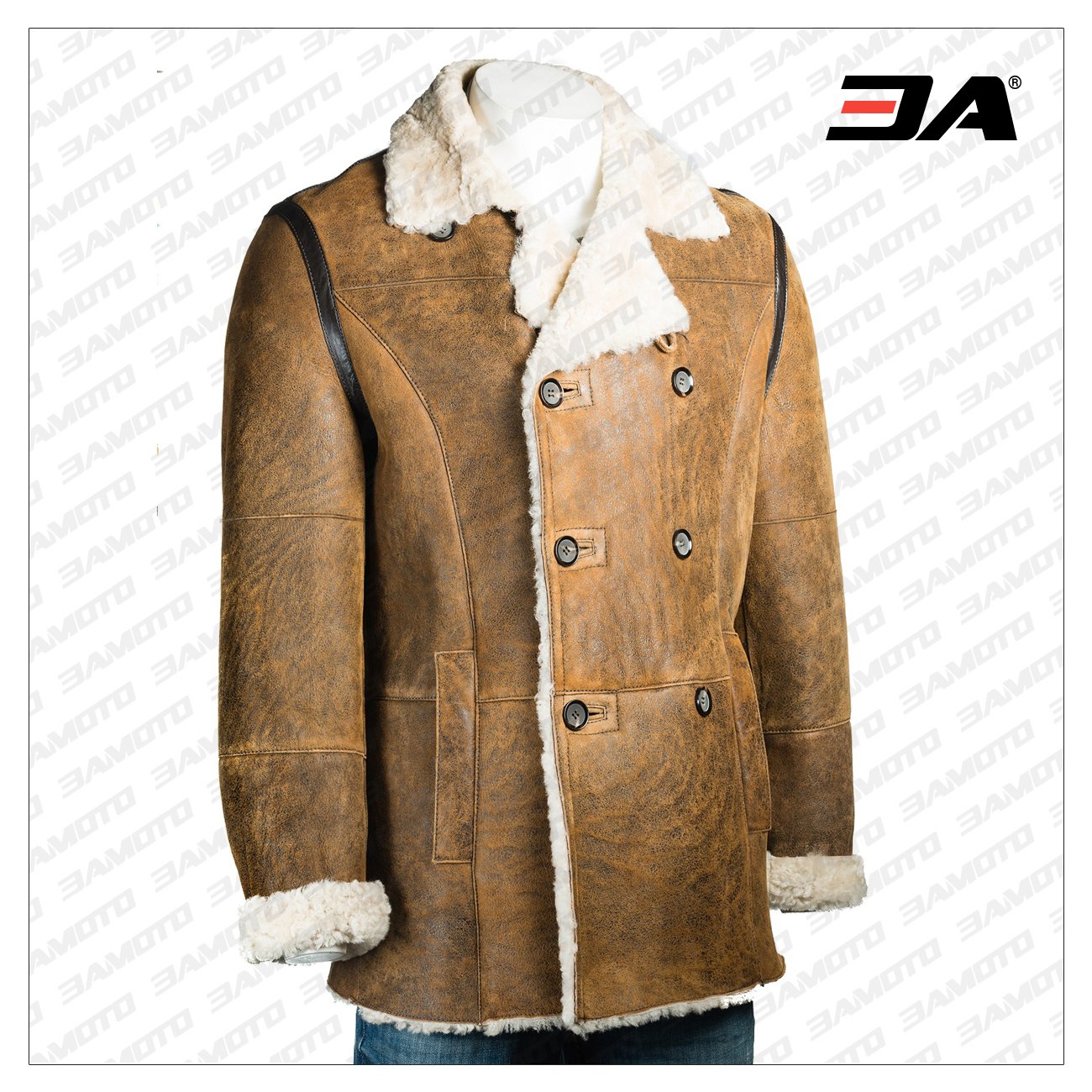 men brown shearling leather coat