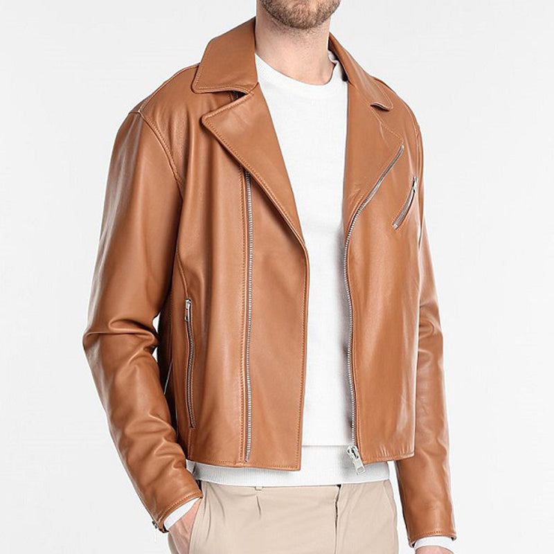 Men Tan Brown Biker Leather Jacket Buy Brown Leather Jacket for Men