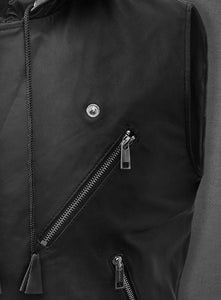mens black asymmetrical biker mc club leather hooded vest