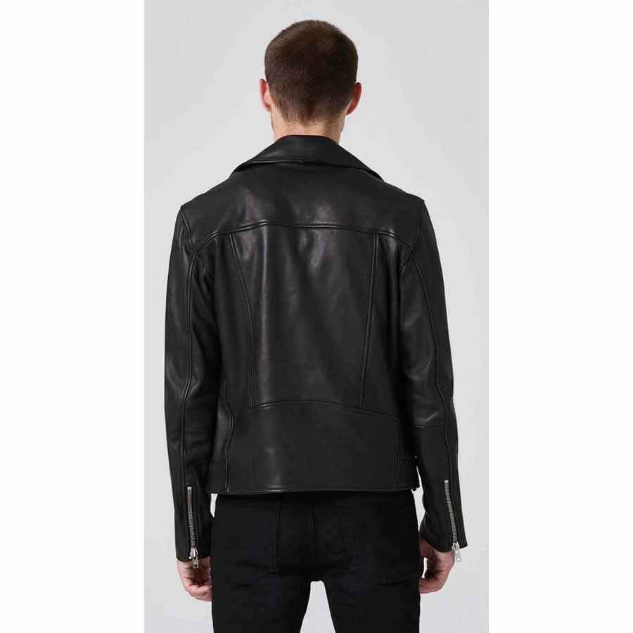 Mens Black Fashion Leather Biker Jacket Back