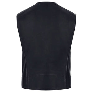 mens black leather biker vest slim fit back